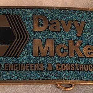 Vintage Metal Belt Buckle, Solid Brass, Blue Crushed Turquoise Stones, DMC